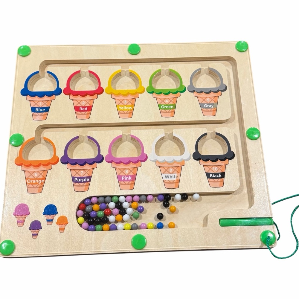 Wooden Magnetic Color and Number Maze Ice Cream Cone Matching and Counting Toy